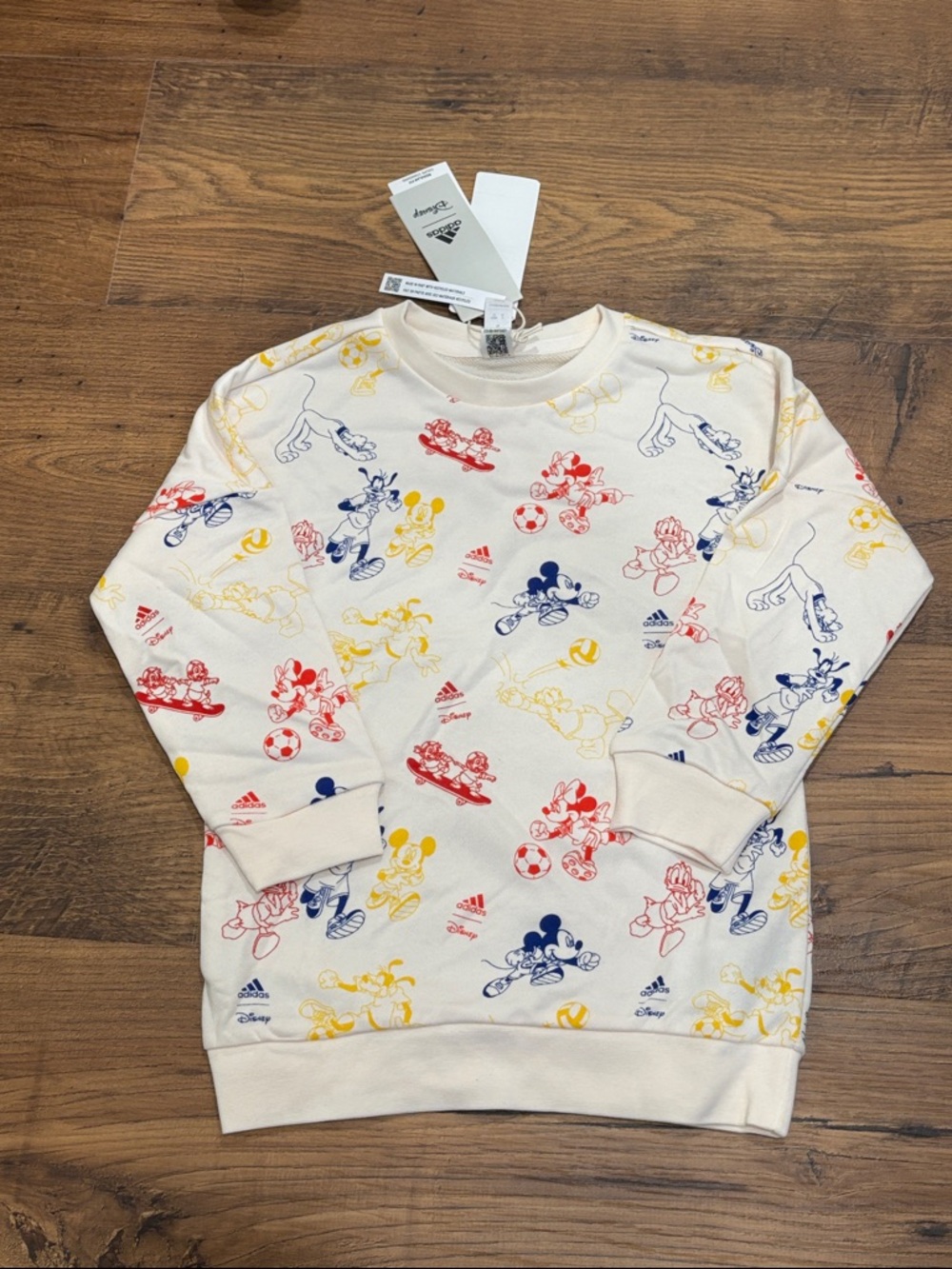 adidas x Disney White Long Sleeve Shirt with Red, Yellow, Blue Character Print